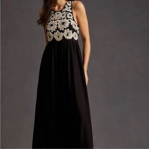 Anthropologie Sleeveless Embroidered Maxi Dress